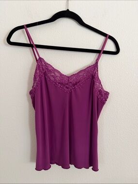 Lace-Trim Camisole Tank in Deep Fuchsia